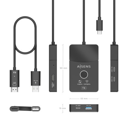 AISENS ASWL-H2KDC30M05-BK replicatore di porte e docking station per laptop Con cavo e senza cavo USB 3.2 Gen 1 (3.1 Gen 1) Type-C Nero