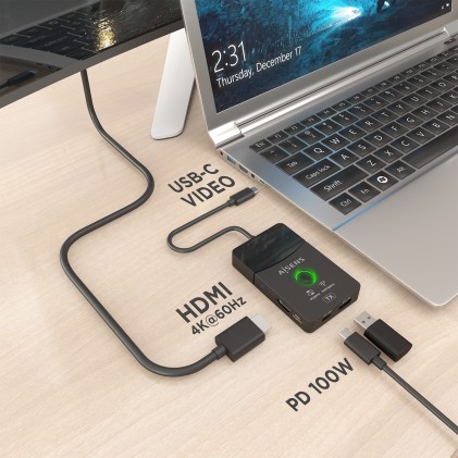 AISENS ASWL-H2KDC30M05-BK replicatore di porte e docking station per laptop Con cavo e senza cavo USB 3.2 Gen 1 (3.1 Gen 1) Type-C Nero