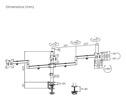 AISENS DT27TSR-281 Supporti a parete per TV 68,6 cm (27") Scrivania Nero