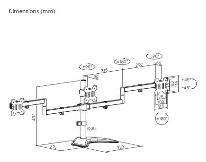 AISENS DT27TSR-287 Supporti a parete per TV 68,6 cm (27") Scrivania Nero