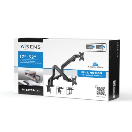 AISENS DT32TSR-141 supporto da tavolo per Tv a schermo piatto 81,3 cm (32") Nero Scrivania