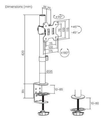 AISENS DT32TSR-275 Supporti a parete per TV 81,3 cm (32") Scrivania Nero