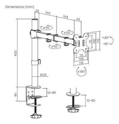 AISENS DT32TSR-277 Supporti a parete per TV 81,3 cm (32") Scrivania Nero