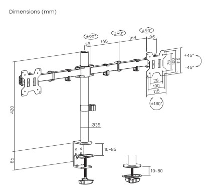 AISENS DT32TSR-279 Supporti a parete per TV 81,3 cm (32") Scrivania Nero