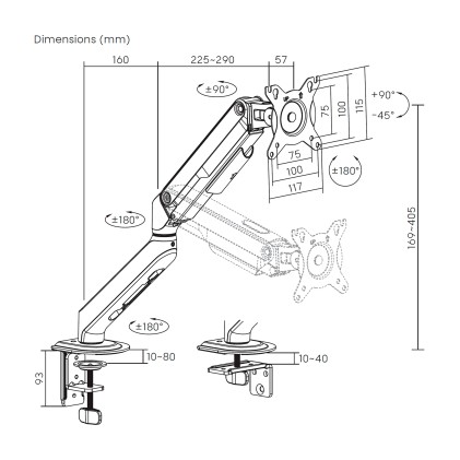 AISENS DT32TSR-435 Supporti a parete per TV 81,3 cm (32") Scrivania Bianco