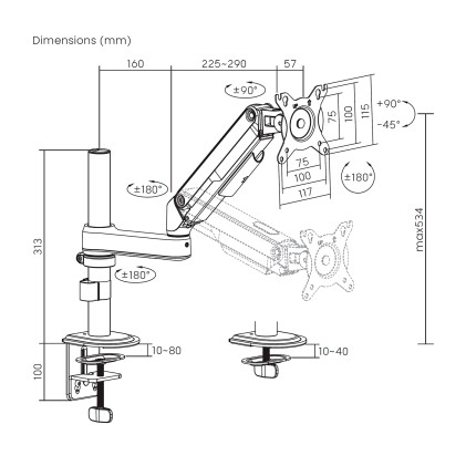 AISENS DT32TSR-437 Supporti a parete per TV 81,3 cm (32") Scrivania Bianco