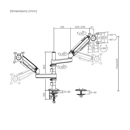 AISENS DT32TSR-441 Supporti a parete per TV 81,3 cm (32") Scrivania Bianco