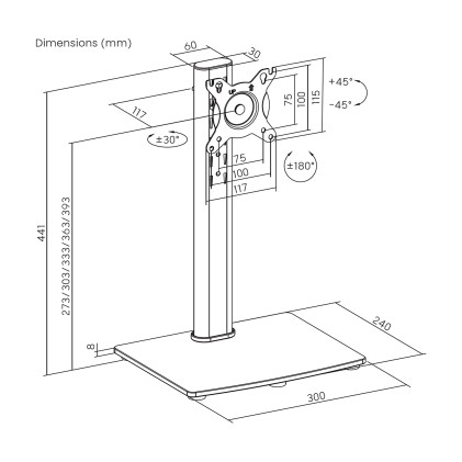 AISENS DT34TSR-457 Supporti a parete per TV 86,4 cm (34") Scrivania Nero