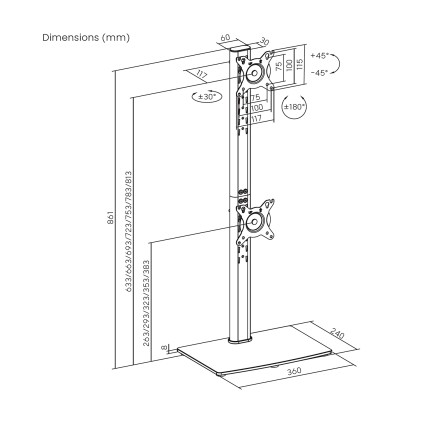AISENS DT34TSR-459 Supporti a parete per TV 86,4 cm (34") Scrivania Nero