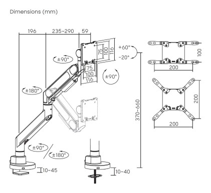 AISENS DT57TSR-307 Supporti a parete per TV 144,8 cm (57") Scrivania Nero