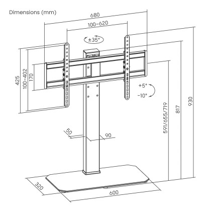 AISENS DT86TS-291 Supporto TV a parete 2,18 m (86") Nero