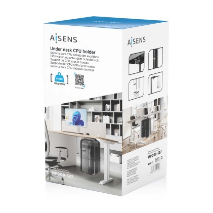 AISENS MPC08-337 supporto per CPU Porta CPU sotto scrivania Nero, Argento