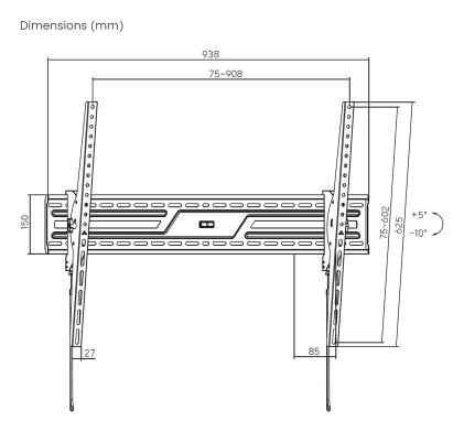 AISENS WT100T-319 Supporto TV a parete 2,54 m (100") Nero