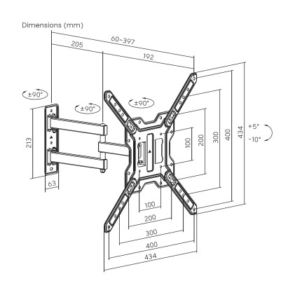 AISENS WT65TSE-417 Supporto TV a parete 165,1 cm (65") Nero