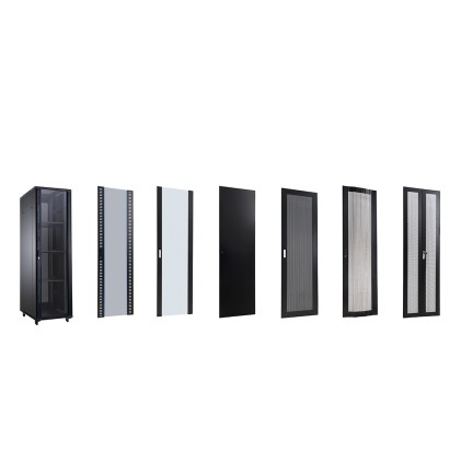 Aiten Data AI8142 Armadio rack da pavimento 19" - Da 22U a 42U - 4 ventole da 120 mm - Porta in vetro - Blocco di sicurezza - Peso massimo fino a 800 kg - Colore nero