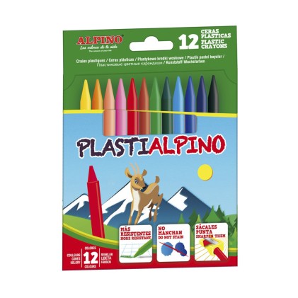 Alpino Confezione da 12 Pastelli PlastiAlpino per Bambini - Materiale Resistente - Non Macchia - Colori Brillanti - Colori Assortiti
