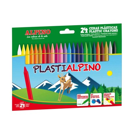 Alpino Confezione da 24 Pastelli PlastiAlpino per Bambini - Materiale Resistente e Antimacchia - Colori Brillanti - Colori Assortiti