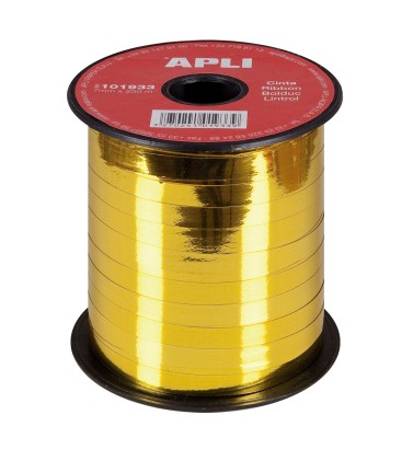Rotolo di nastro per confezioni regalo Apli da 7 mm x 250 m - Finitura lucida - Colore oro