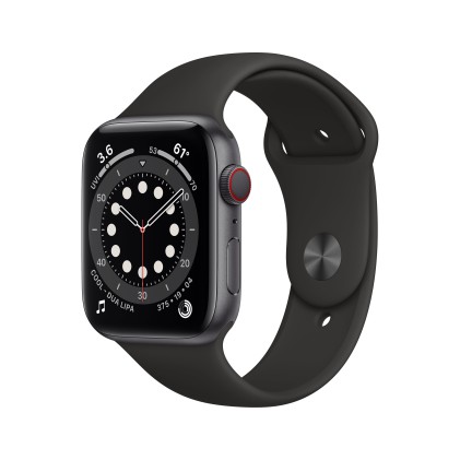 Apple Watch Series 6 Gps + Cellular, 44Mm Space Grey Aluminium Case With Black Sport Band - Regular