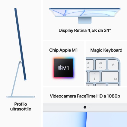 Apple Pc Imac 24" Blue With Retina 4,5K, Apple M1 Chip With 8 Core Cpu + 7 Core Gpu, 8Gb 256Gb