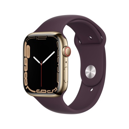 Apple Watch Series 7 Gps + Cellular 45Mm Gold Stainless Steel Case With Dark Cherry Sport Band - Reg