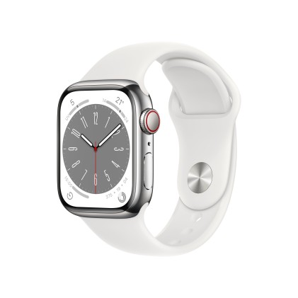 Apple Watch Series 8 Gps + Cellular 41Mm Silver Stainless Steel Case With White Sport Band - Regular