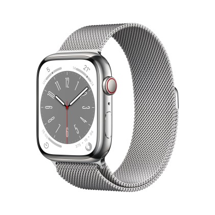 Apple Watch Series 8 Gps + Cellular 45Mm Silver Stainless Steel Case With Silver Milanese Loop