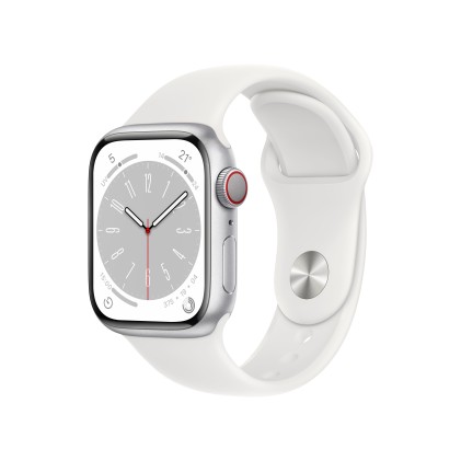 Apple Watch Series 8 Gps + Cellular 41Mm Silver Aluminium Case With White Sport Band - Regular