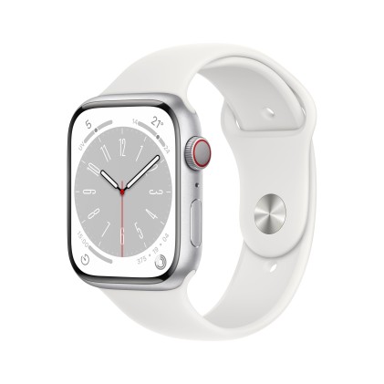 Apple Watch Series 8 Gps + Cellular 45Mm Silver Aluminium Case With White Sport Band - Regular