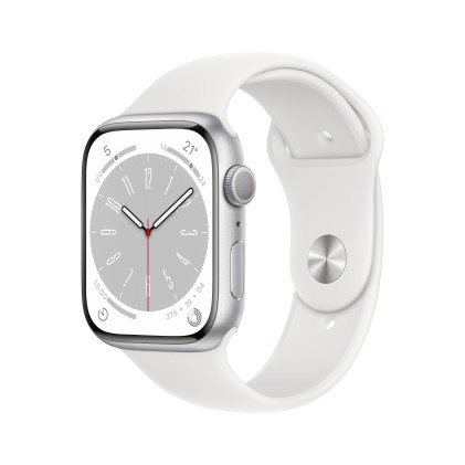 Apple Watch Series 8 Gps 45Mm Silver Aluminium Case With White Sport Band - Regular