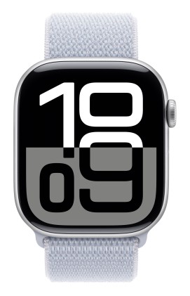 Apple Watch Series 10 Gps 46Mm Silver Aluminium Case With Blue Cloud Sport Loop