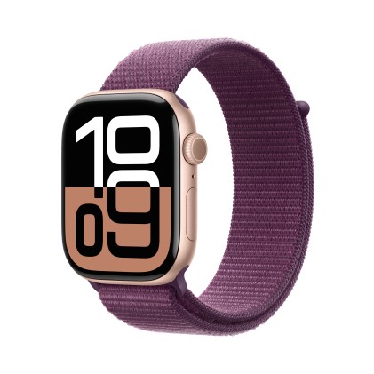 Apple Watch Series 10 Gps 46Mm Rose Gold Aluminium Case With Plum Sport Loop