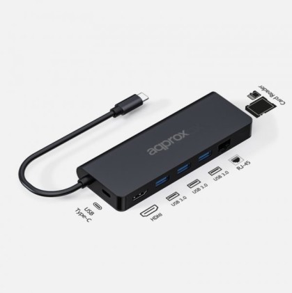 Approx APPC53 hub di interfaccia USB 3.2 Gen 1 (3.1 Gen 1) Type-C 1000 Mbit/s Nero