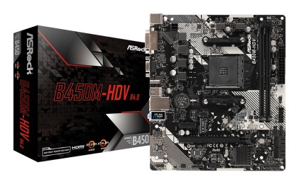 Asrock Mb Amd B450, B450M-Hdv R4.0 2Ddr4 Pci-E X16 M2 Dvi/Hdmi Matx