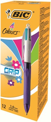 BIC 4 Colours Grip Blu, Verde, Rosa, Viola Penna a sfera retrattile a clip Medio 12 pz
