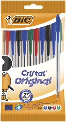 BIC Cristal Original, Penne a Sfera in Colori Assortiti (Punta 1mm), Confezione da 10