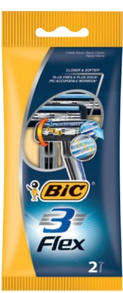 Bic Flex 3 Confezione da 2 Rasoi Usa E Getta a 3 Lame - Testa Girevole - Striscia Lubrificata con Aloe Vera