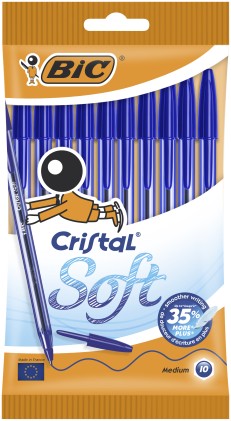 BIC Cristal Soft, Penne Blu a Sfera (Punta Media 1.2mm), Confezione da 10