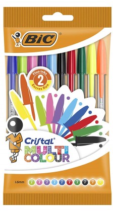 BIC Cristal Nero, Blu, Verde, Azzurro, Verde chiaro, Arancione, Rosa, Porpora, Rosso, Turchese Penna a sfera 10 pz