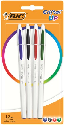 BIC Cristal Up, Penne a Sfera in Colori Assortiti (Punta 1.2mm), Confezione da 4