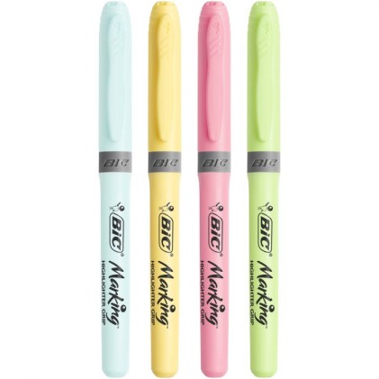 BIC Highlighter Grip Pastel evidenziatore 4 pz Punta smussata Blu, Verde, Rosa, Giallo