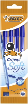 BIC Cristal Soft, Penne Blu a Sfera (Punta Media 1.2mm), Confezione da 4