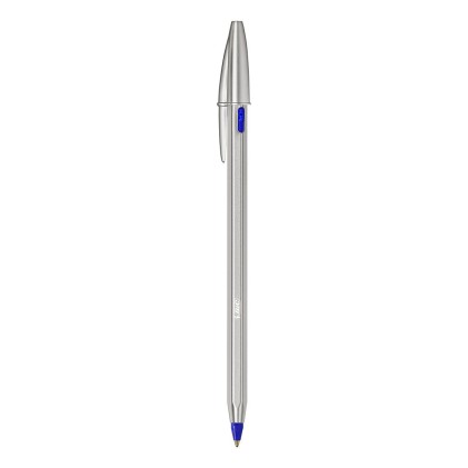 Bic Cristal Re&acute;new Confezione di Penna a Sfera Ricaricabile + 2 Ricariche - Punta Tonda da 1,0 mm - Corsa 0,32 mm - Inchiostro a Base di Olio - Corpo Metallico - Colore Blu