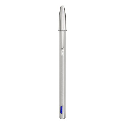 Bic Cristal Re&acute;new Confezione di Penna a Sfera Ricaricabile + 2 Ricariche - Punta Tonda da 1,0 mm - Corsa 0,32 mm - Inchiostro a Base di Olio - Corpo Metallico - Colore Blu