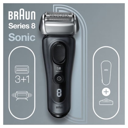 Rasoio Barba Braun 4210201371731 Serie 8 Sonic 8413S Grigio Fiordo