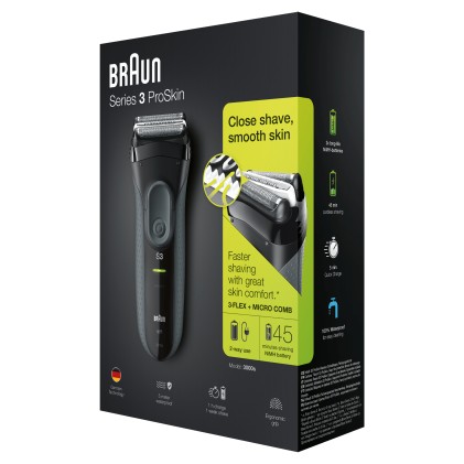 Rasoio Barba Braun 81607299 Serie 3 Proskin 3000S Grigio E Nero