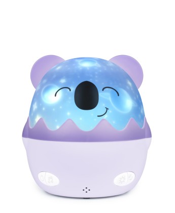 Bigben Kids Luz Nocturna Musical - Proyector 360&deg; - 13 Proyecciones - 8 Melodias - Control Remoto - Inalambrica y Recargable - Color Morado