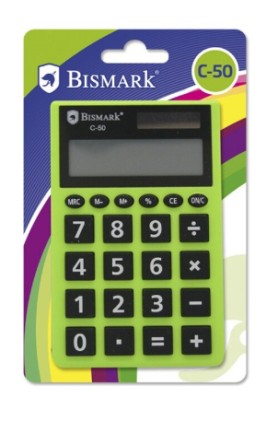 Calcolatrice scolastica Bismark C-50 a 8 cifre - Funzioni di base e memoria - Alimentata a energia solare e a batteria - Colori assortiti casuali