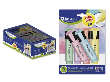 Bismark 327742 evidenziatore 6 pz Punta smussata Blu, Verde, Pesca, Rosa, Viola, Giallo
