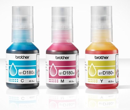 Brother BTD180CLVAL Confezione da 3 flaconi di inchiostro originali ciano, magenta e giallo - BTD180CLVAL